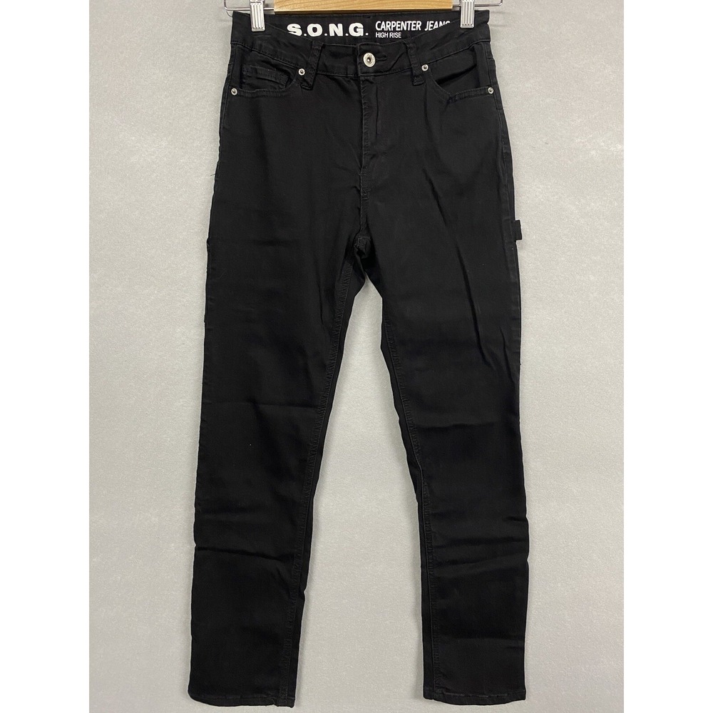 S.O.N.G. High Rise Carpenter Jeans Women’s 3/26 Black Stretch Fitted Workwear